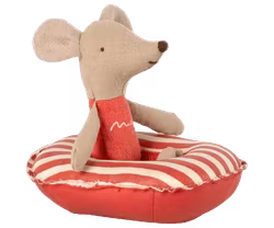 Maileg Gummibåt Randig Röd - Båt Strand Dockskåp