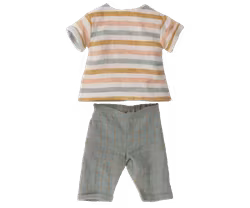 Maileg Kanin Strl 4 - Rabbit med Pastell Randig Tröja och Blå Byxor