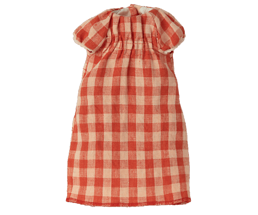 Maileg Kläder till Kanin Storlek 3 - Röd Rutig Klänning med Rynkdetaljer