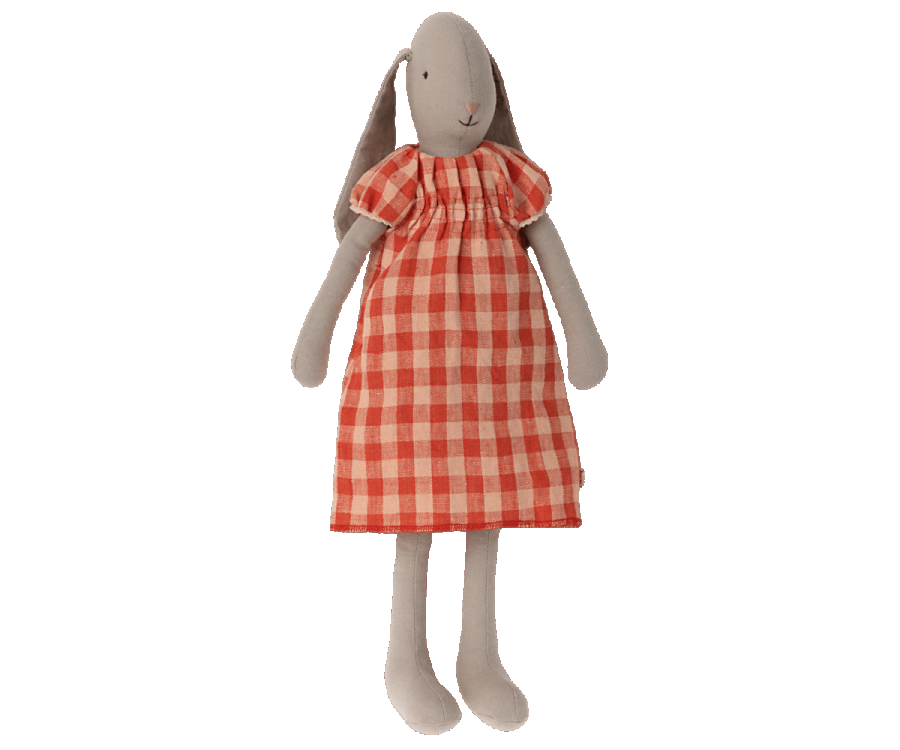 Maileg Kläder till Kanin Storlek 3 - Röd Rutig Klänning med Rynkdetaljer