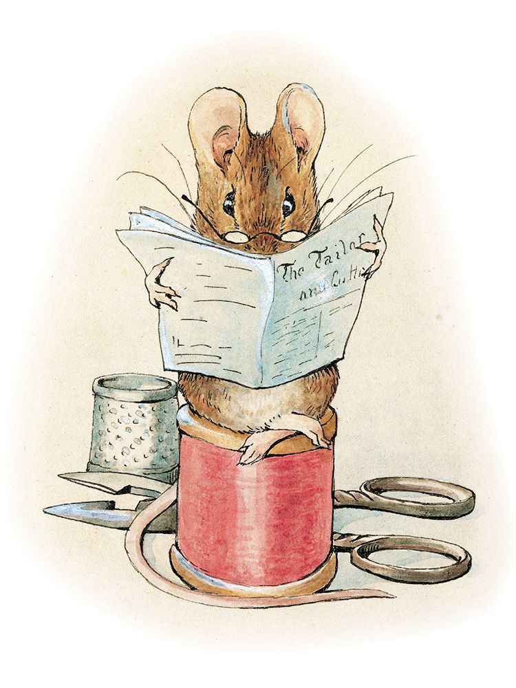 Mus Som Läser Tidningen - Pelle Kanin Dubbelvikt kort Litet ( Passar Fint som Tavla i Dockskåpet )
