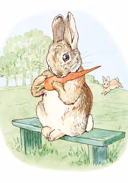 Pelle Kanin Äter Morot - Dubbelvikt Kort Litet ( Passar Fint som Tavla i Dockskåpet )