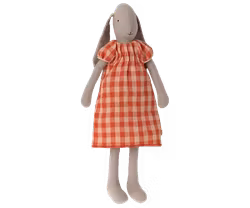 Maileg Kanin Strl 3 - Bunny med Rutig Klänning Röd Orange