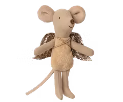 Maileg Älva Lillasyster Mus med Guldvingar - Beige