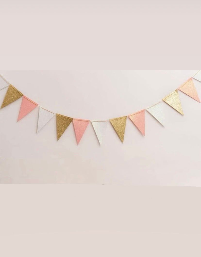 Vimpelgirlang i Papper - Kalasdekoration Rosa Guld Vit
