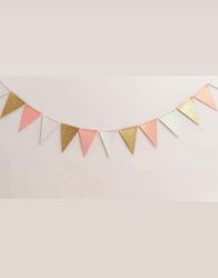 Vimpelgirlang i Papper - Kalasdekoration Rosa Guld Vit