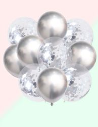 Ballonger Mix Silver / Konfetti Ballong Glitter - 10 st