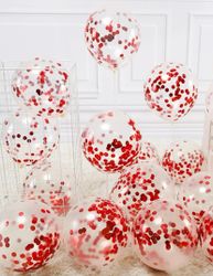 Ballonger Röd Konfetti Glitter -9 st