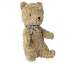 Maileg Min Första Teddy Nalle i Ask - Plysch Nalle med Rosett Blå Present till Nyfödd