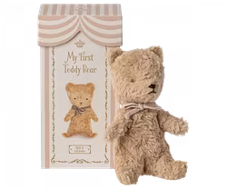 Maileg Min Första Teddy Nalle i Ask - Plysch Nalle med Rosett Rosa Present till Nyfödd