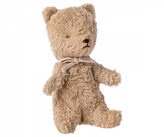 Maileg Min Första Teddy Nalle i Ask - Plysch Nalle med Rosett Rosa Present till Nyfödd