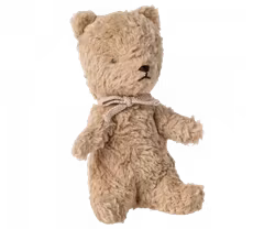 Maileg Min Första Teddy Nalle i Ask - Plysch Nalle med Rosett Rosa Present till Nyfödd