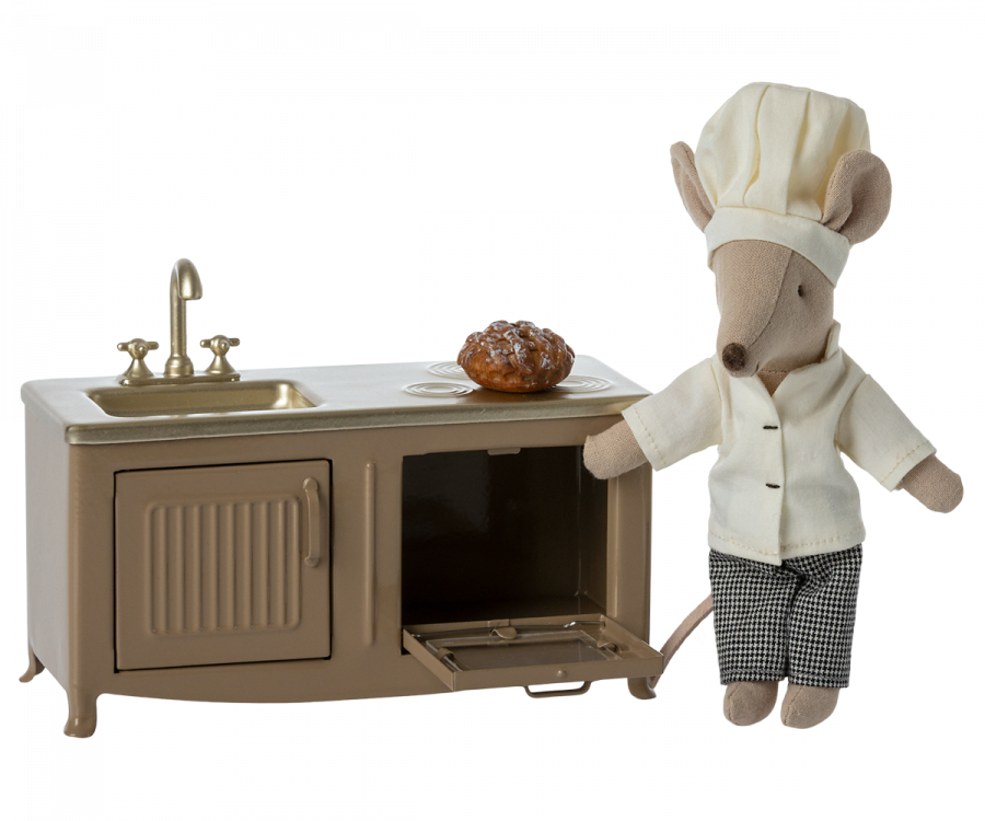 Maileg Kök till Mus med Bröd - Ugn Spis Diskho Brunt