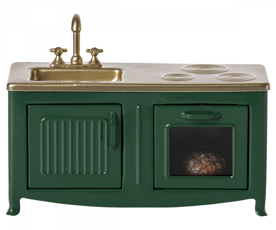 Maileg Kök till Mus med Bröd - Ugn Spis Diskho Mörkgrönt Grönt