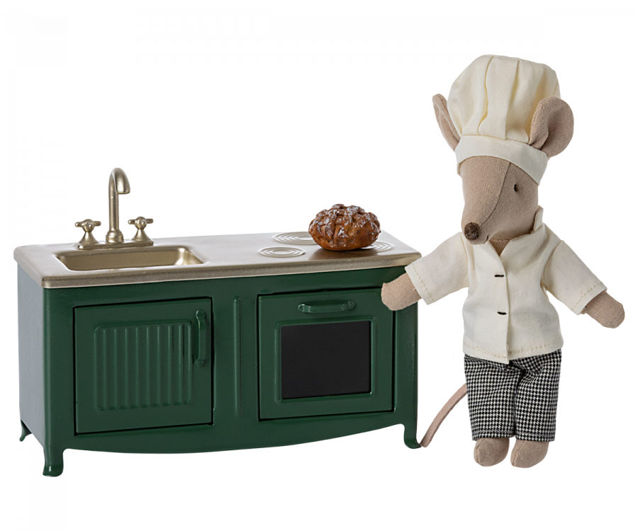 Maileg Kök till Mus med Bröd - Ugn Spis Diskho Mörkgrönt Grönt