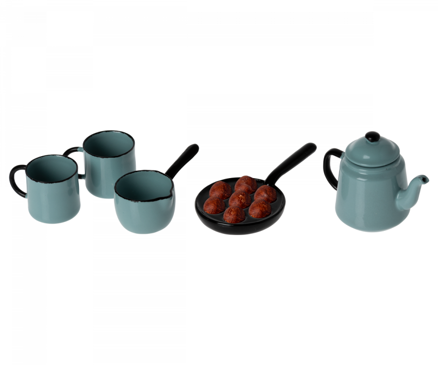 Maileg Set Madame Blues Favoriter - Matlagningsset Blå Kastruller och Stekta Köttbullar