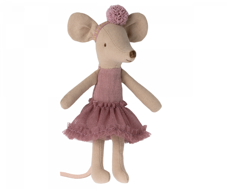 Maileg Ballerina Storasyster Mus med Ballerinakjol och Hårband - Heather Mörkt Rosa