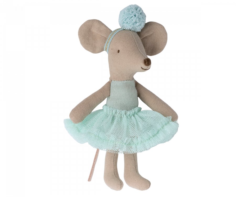 Maileg Ballerina Lillasyster Mus med Ballerinakjol och Hårband - Ljus Mint Blå