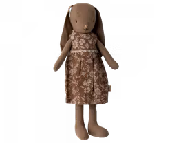 Maileg Brun Kanin Storlek 2 - Bunny med Brun Blommig Klänning