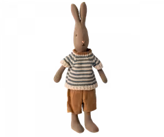 Maileg Brun Kanin Storlek 1 - Rabbit med Randig Stickad Tröja och Bruna Byxor