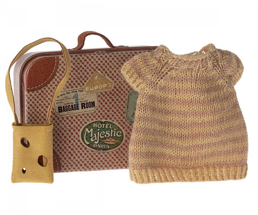 Kläder till Storasyster Mus i Resväska - Stickad Randig Klänning och Väska