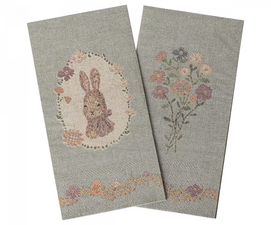 Maileg Servetter Gröna med Kanin - Lapin De Paques Rosa Rosett på Kanin