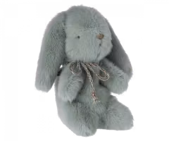 Maileg Liten Kanin i Plysch med Rosett Blå - Mint Bunny Mini