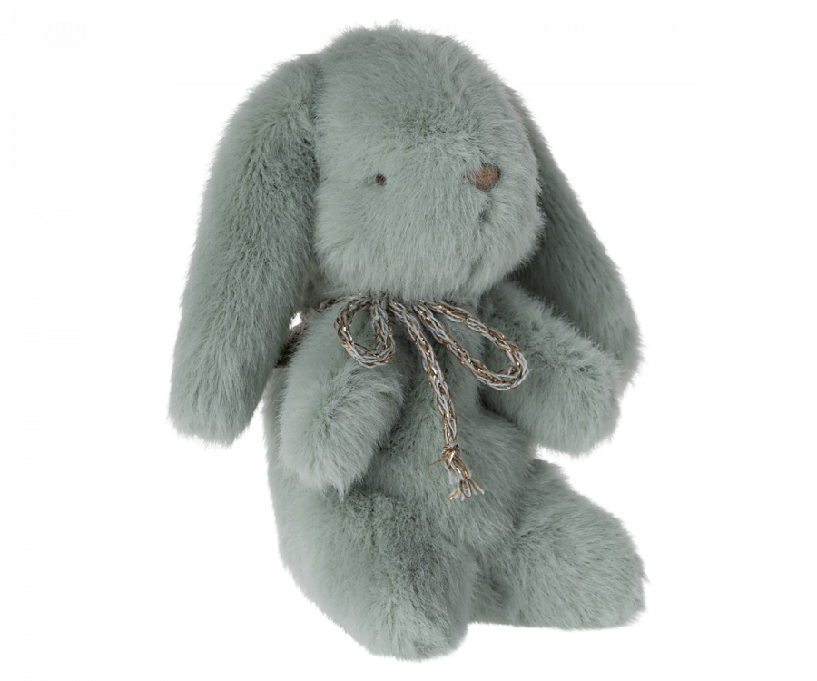 Maileg Liten Kanin i Plysch med Rosett Blå - Mint Bunny Mini