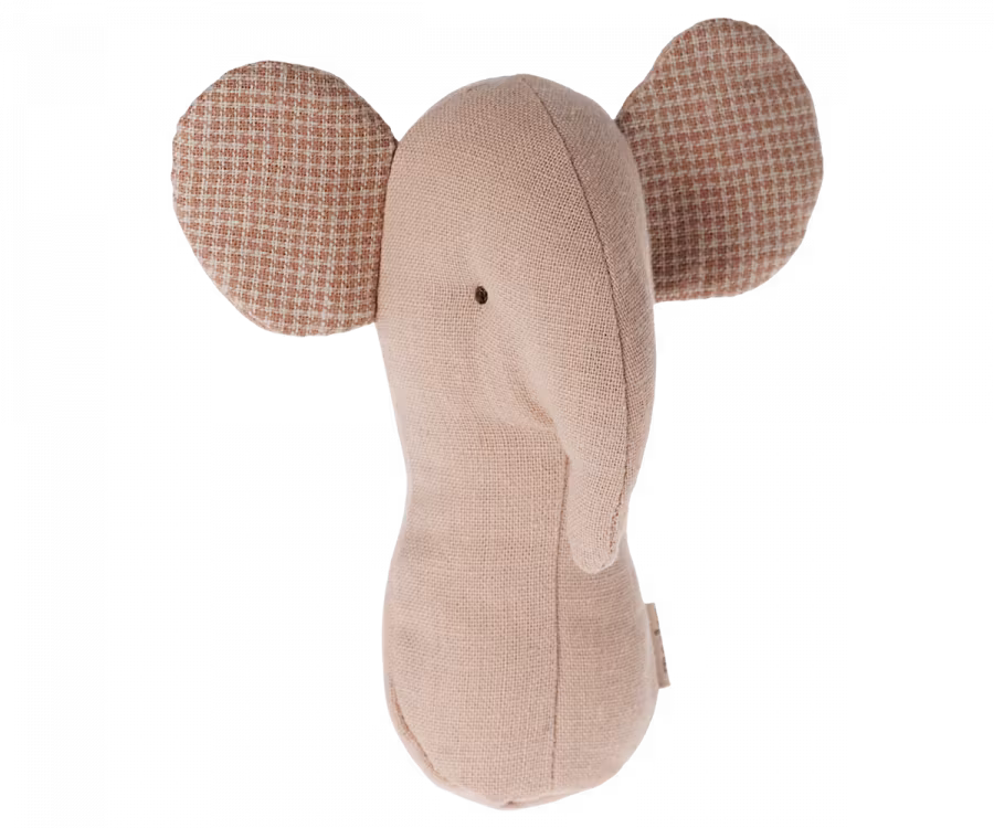Maileg Skallra Rosa Elefant med Rutiga Öron - Rose