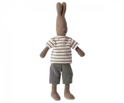 Maileg Brun Kanin Storlek 2 - Rabbit med Brun randig tröja och Grå Byxor