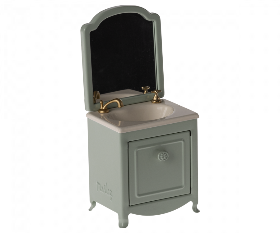 Maileg Litet Badrumsskåp Handfat med Spegel och Skåp Mint Grönt