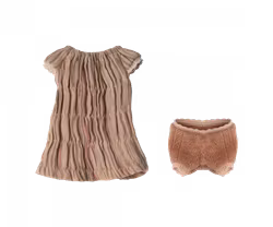 Maileg Kläder till Kanin Storlek 1 - Rosa Randig Klänning med Rynkdetaljer och Underbyxor