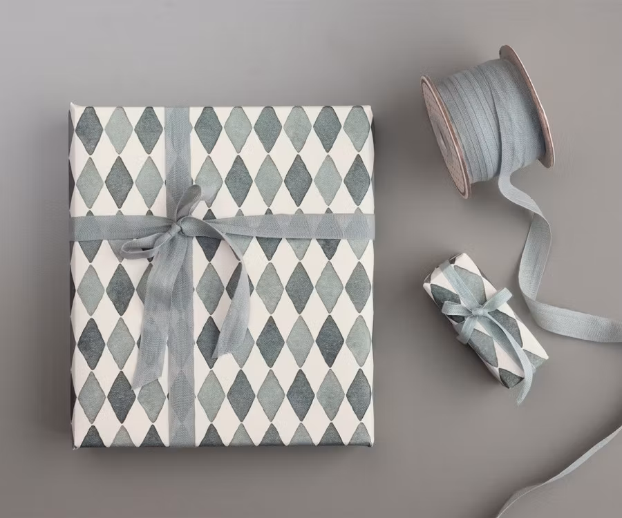 Maileg Presentpapper Mönstrat Blått Rutigt 10 m - Harlequin Blå
