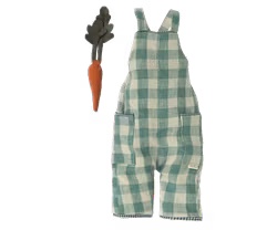 Maileg Kläder till Kanin Storlek 3 - Grön Rutiga Hängselbyxor Och Morot i Tyg