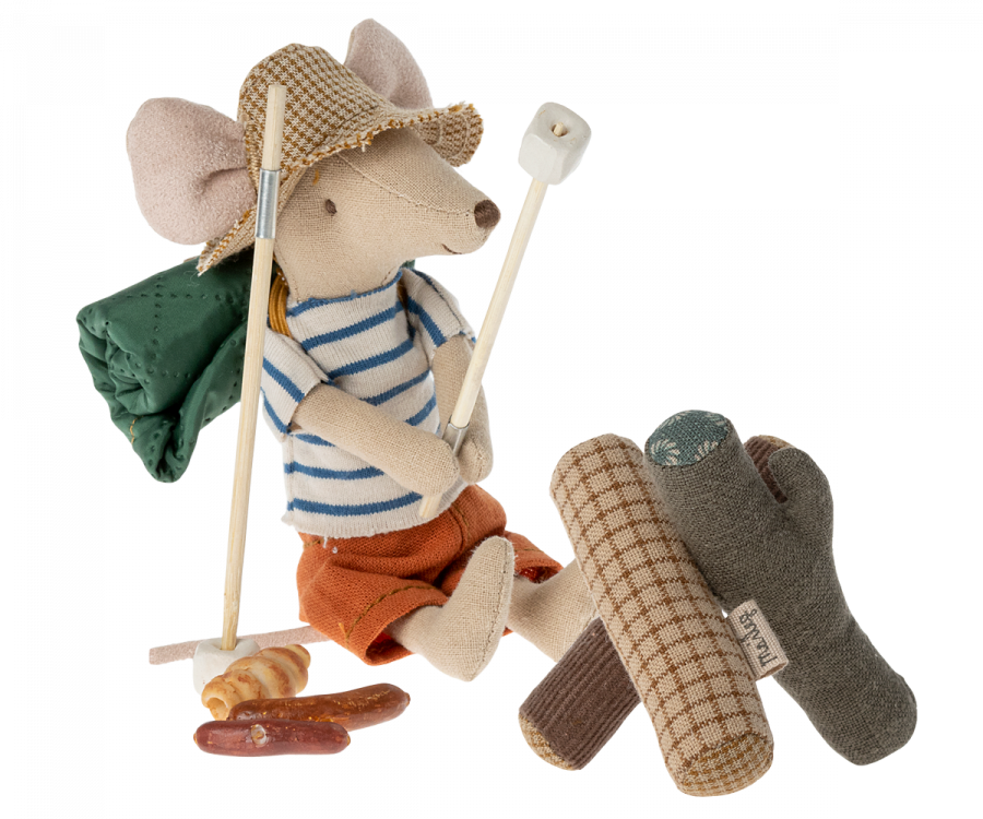 Maileg Camping Brasa Lägereld Set med Grillpinnar Korv Marshmallows Pinnbröd Magnet i Handtaget