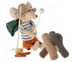 Maileg Camping Brasa Lägereld Set med Grillpinnar Korv Marshmallows Pinnbröd Magnet i Handtaget