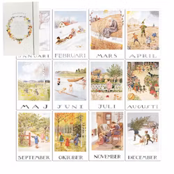 Elsa Beskow Månadsbilder i Mapp 12 st (Januari - December) A4