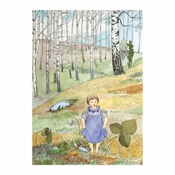 Affisch Elsa Beskow "Blåsippan Ute i Backarna Står" 50 x 70 cm Poster Barntavla Blåsippa Vår