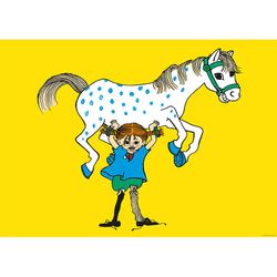 Affisch Astrid Lindgren Pippi Långstrump och Lilla Gubben Gul Poster Barntavla 50 x 70 cm
