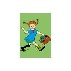 Vykort Pippi Långstrump med Kappsäcken Grönt