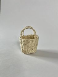 Flätad Korg med Handtag Beige Rund - Dekoration till Dockskåpet