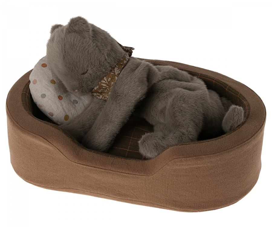 Maileg Cosy Basket Small - Hund/Kattbädd med Kudde och Filt Brun