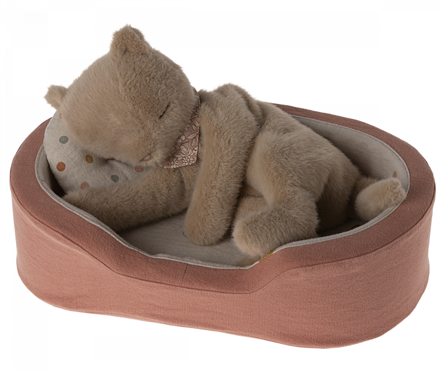 Maileg Cosy Basket Small - Hund/Kattbädd med Kudde och Filt Corall