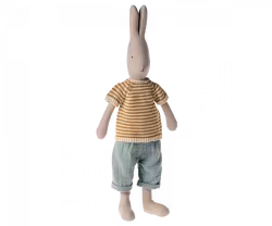 Maileg Kanin Strl 3 - Rabbit med Brun Stickad Randig Tröja och Blå Byxor
