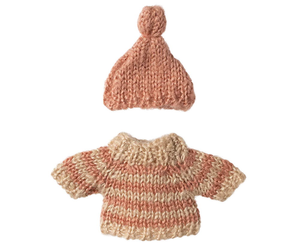 Maileg Set till Storasyster Mus - Stickad Rosa Tröja och Mössa