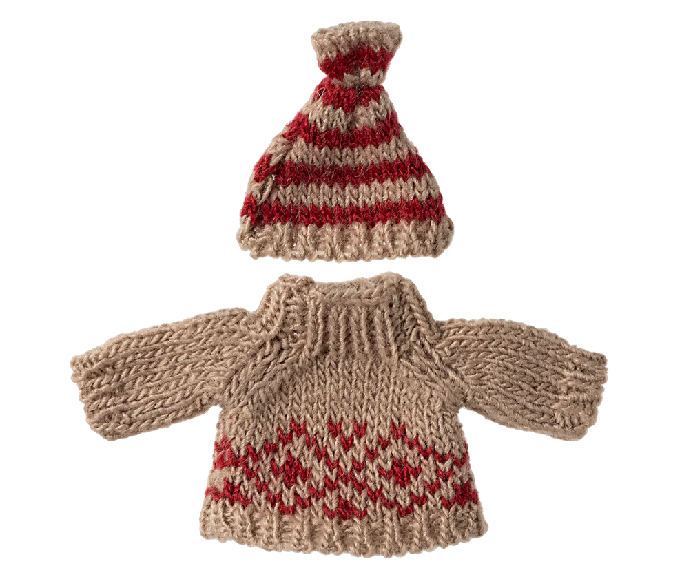 Maileg Set till Mamma Mus - Stickad Röd Tröja och Mössa