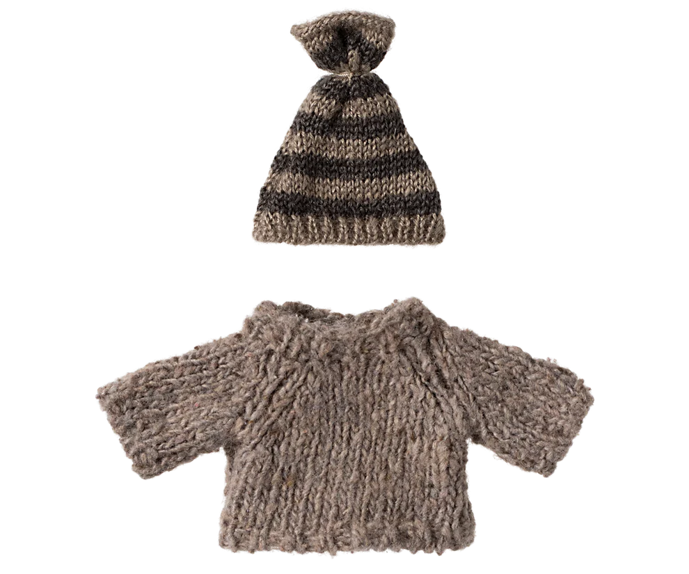 Maileg Set till Storebror Mus - Stickad Grå Tröja och Mössa