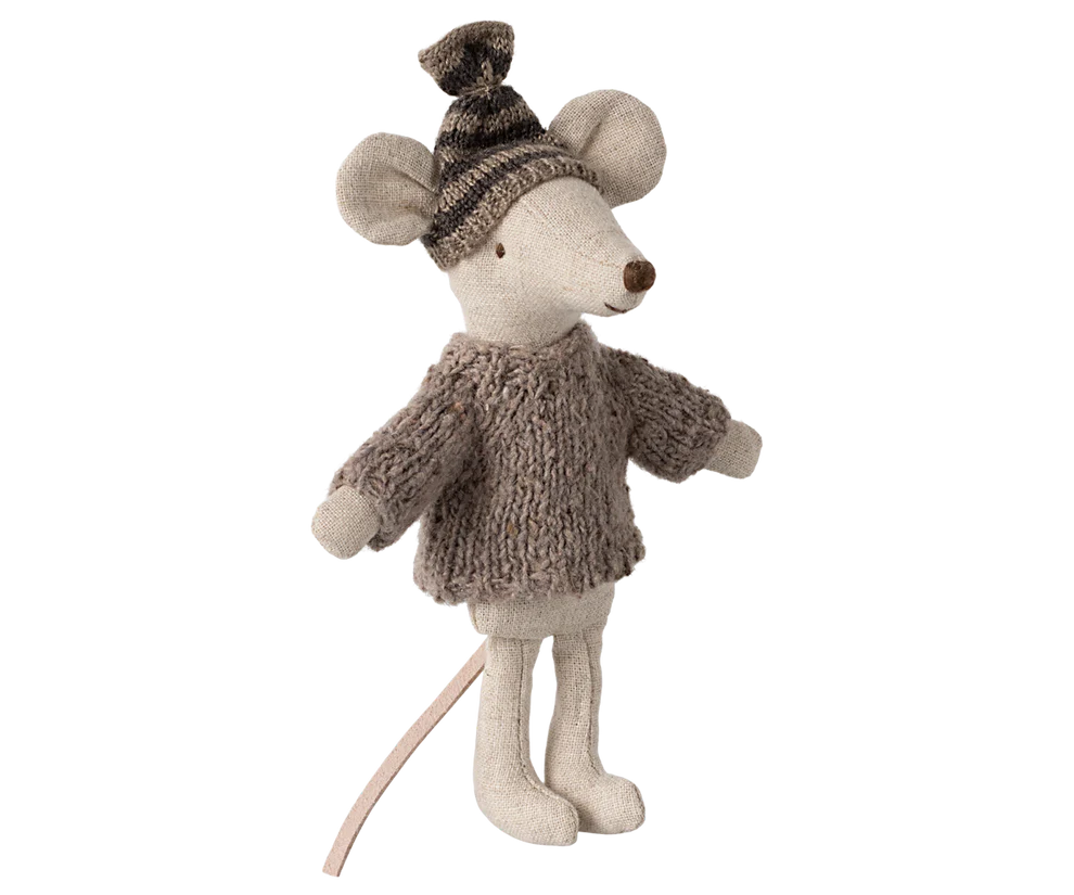 Maileg Set till Storebror Mus - Stickad Grå Tröja och Mössa