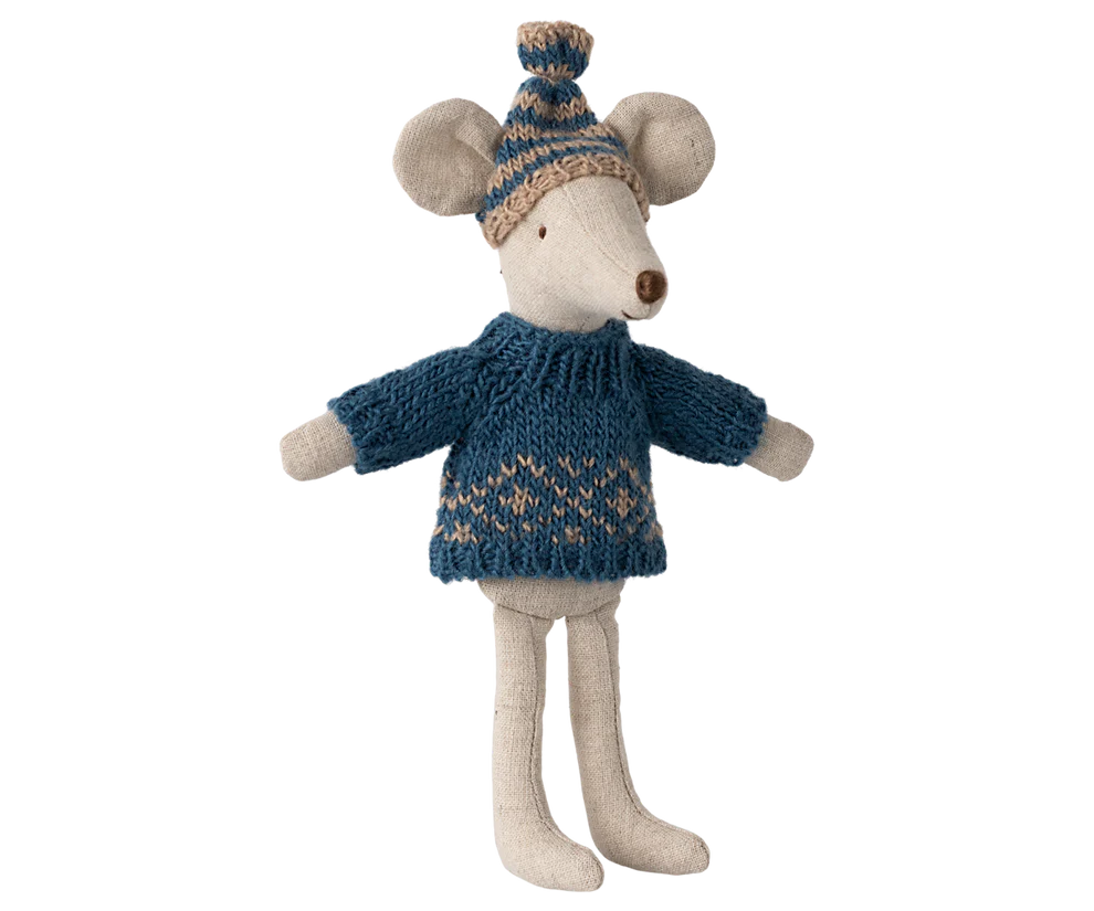 Maileg Set till Pappa Mus - Stickad Blå Tröja och Mössa