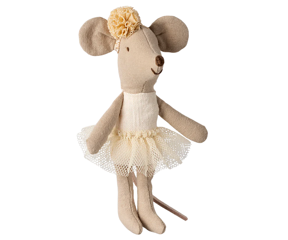 Maileg Ballerina Lillasyster Mus med Ballerinakjol och Hårband - Offwhite Vit